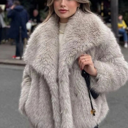 Winter Plush Coat Fashion Warm Thicken Fluffy Lapel Jacket Outwear