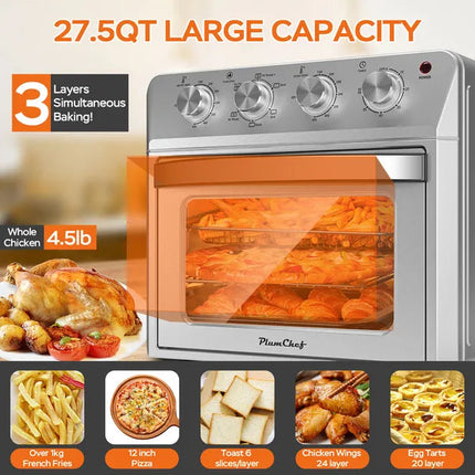27.5QT 6-in-1 Air Fryer Toaster Oven Dropdown-Door 6-Slice Countertop