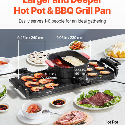 Hot Pot With Grill 2300W 2-in-1 Electric Smokeless BBQ Pan With