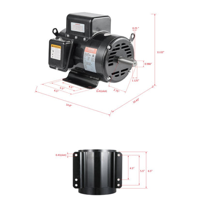 5HP Air Compressor Electric Motor 230V 25A 3450RPM 56Hz Frame CW CCW