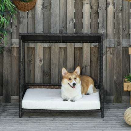 Wicker Dog House Raised Rattan Puppy Bed Cat Shelter for Indoor