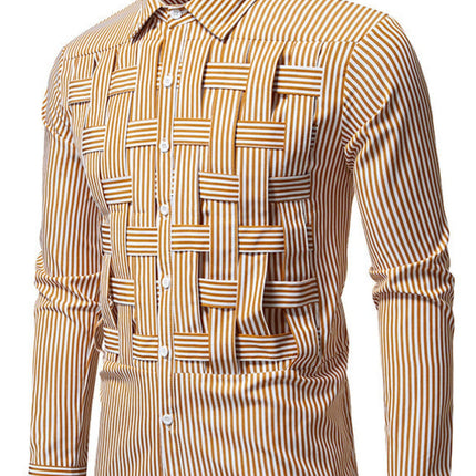 Men's Striped Woven Pattern Long Sleeve Shirt