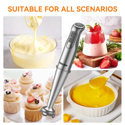 TENKER 1100W Immersion Hand Blender, Stainless Steel Stick Blender