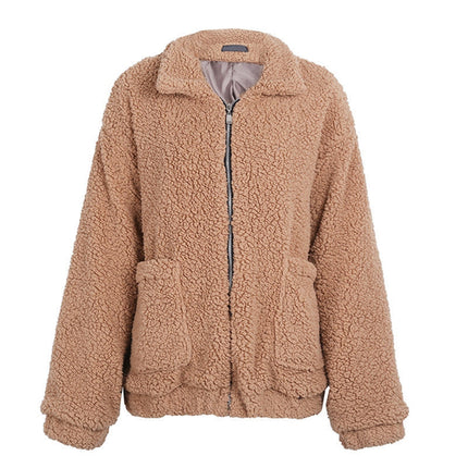 Faux lambswool oversized jacket coat Winter black warm hairly jacket