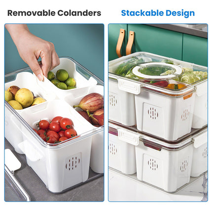 2Pack Airtight Fruit Storage Containers 4 Compartment Food Storage
