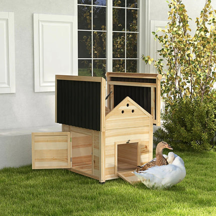Duck Coop, Wooden Duck House With Openable Roof & Double Doors,
