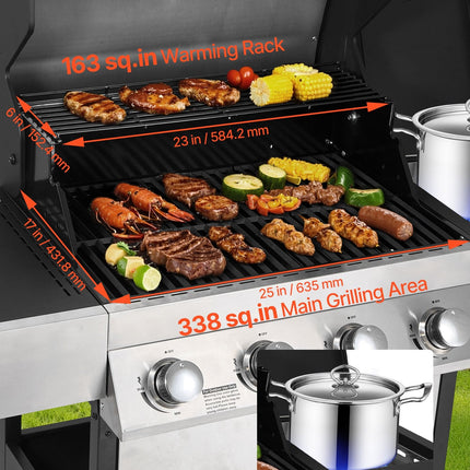 Gas Grill, 4 Burner Propane Gas Grill With Side Burner, 425 SQ.In