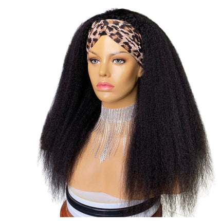Headband Wig Kinky Straight Human Hair Scarf Wig No GLUE Easy Wear