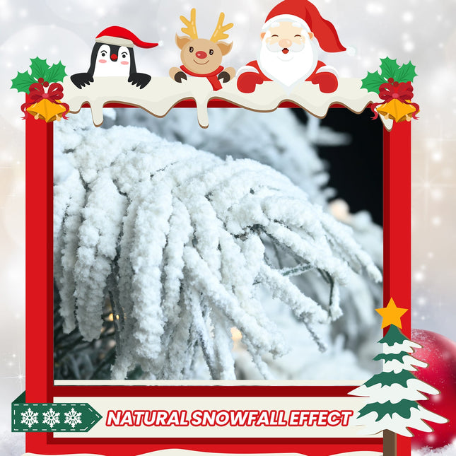 5FT 6FT 7FT 8FT Prelit Flocked Christmas Tree With Light, Snowy Pine