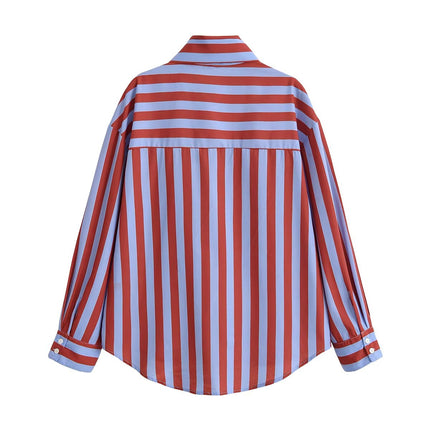 Women Clothing Spring Casual Minimalist Bowknot Contrast Color Striped
