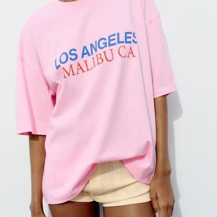 Women Clothing Summer Simple Loose Printed T shirt .Ships from