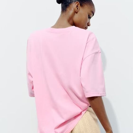Women Clothing Summer Simple Loose Printed T shirt .Ships from