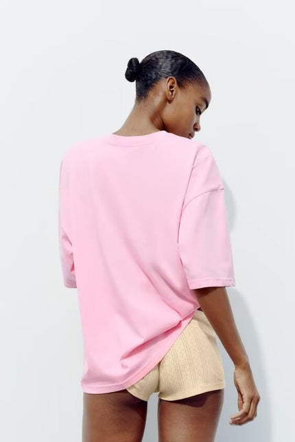 Women Clothing Summer Simple Loose Printed T shirt .Ships from
