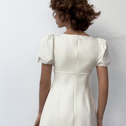 Spring Summer Women Clothing Sweet Slim Fit Pleated Pocket Short Dress