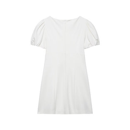 Spring Summer Women Clothing Sweet Slim Fit Pleated Pocket Short Dress