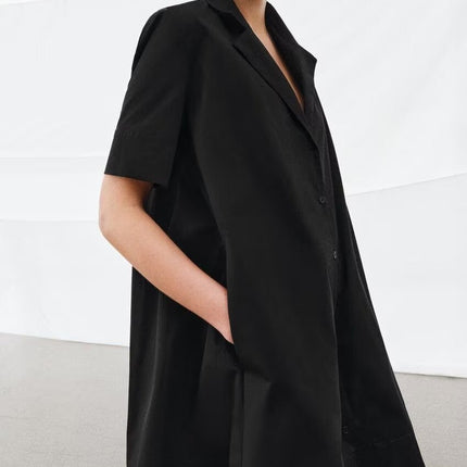 Women Clothes Blazers Collar Short Sleeve Slip Dress Minimalist High