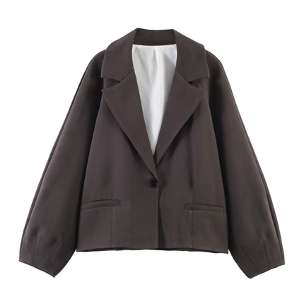 Women Clothing Summer Korean Puff Sleeve Loose Collar Blazer .Ships
