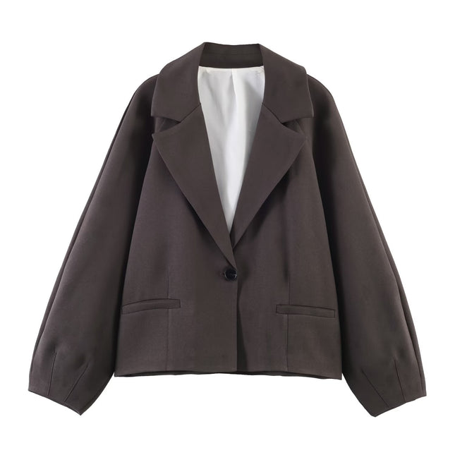 Women Clothing Summer Korean Puff Sleeve Loose Collar Blazer .Ships