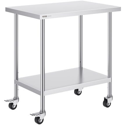 Stainless Steel Work Table 24 X 36 X 38 Inch, With 4 Wheels, 3
