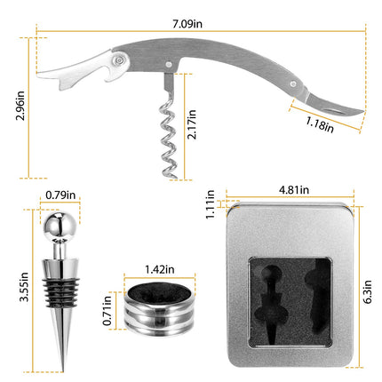 3Pcs Corkscrew Bottle Opener Set Tool Foil Cutter Drip Collar