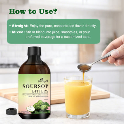 Soursop Liquid Contains Black Seeds, Moringa, And Turmeric, And Is