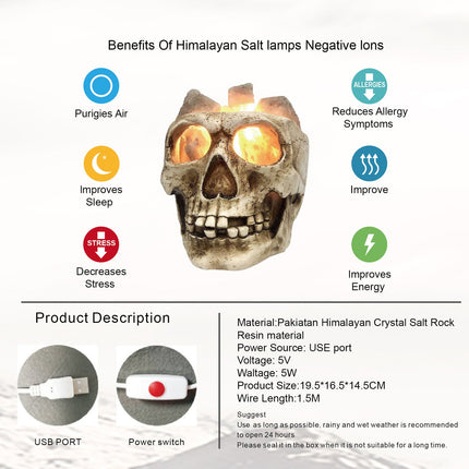 Skull Crystal Salt Lamp USB Dimmable