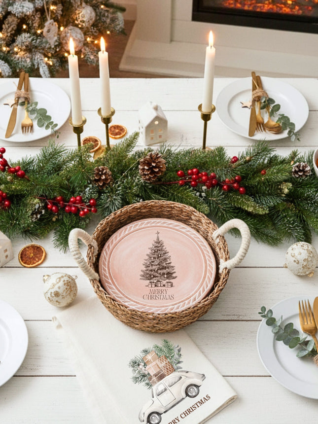 Bread Warmer & Basket Gift Set with Tea Towel - Christmas Truck Round