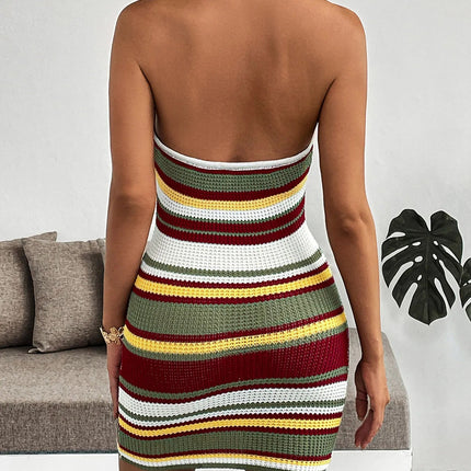 Multi-Color Striped Halter Neck : Knit Sweater Dress