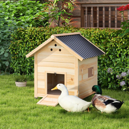Duck Coop, Wooden Duck House With Openable Roof & Double Doors,