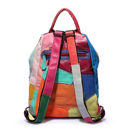 Cowhide Stitching Fashion Leather Backpack For Women
