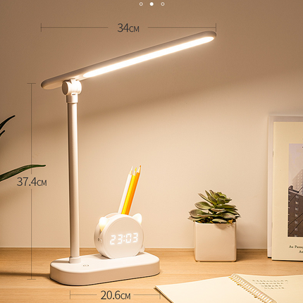 LED Eye Protection Desk Lamp Pen Holder With Clock