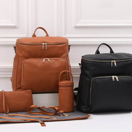 Large Capacity Leisure PU Leather Mommy Backpack