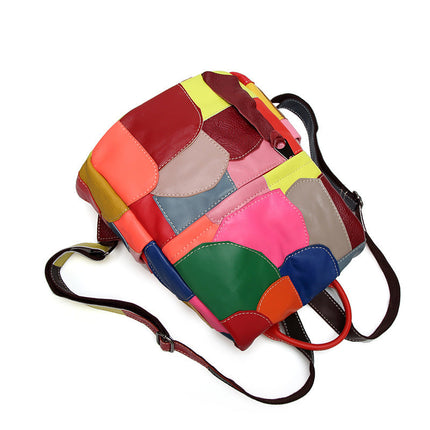 Large-capacity Leather Lady's Retro Stitching Backpack