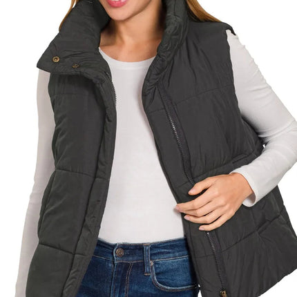 Zenana High Neck Zip-Up Vest Coat