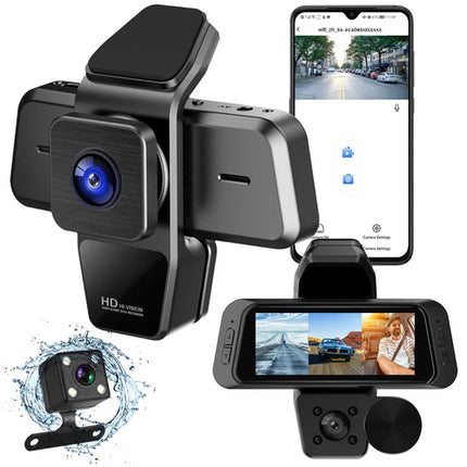 1080P FUD 3 Channel WiFi Dash Cam 170° Wide Angle Triple Car Camera
