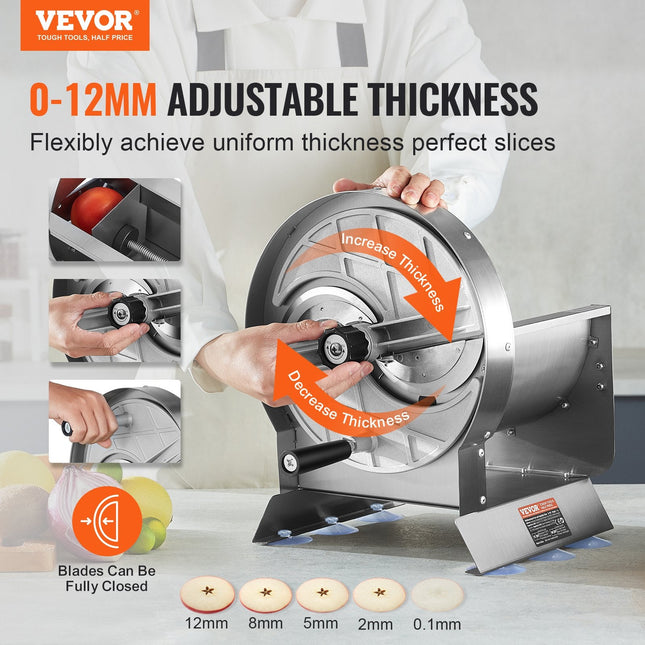 Manual Vegetable Fruit Slicer, 0-0.5'/0-12mm Thickness Adjustable