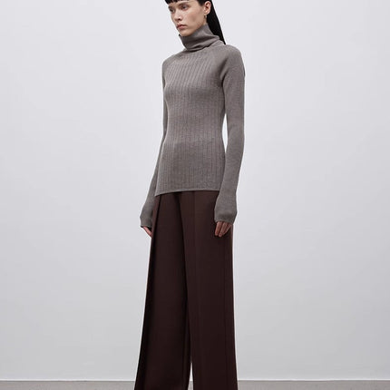 Imported wool pleated high-waisted straight-leg all-match slimming