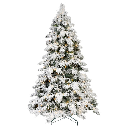 5FT 6FT 7FT 8FT Prelit Flocked Christmas Tree With Light, Snowy Pine