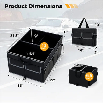 13 Gallon Car Trunk Organizer - 3 Compartments+6 Pockets, 600D Oxford