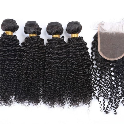10A Grade 3/4 Kinky Curly Human Hair bundles with 4x4 Closures & 13x4