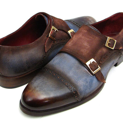Paul Parkman Captoe Double Monkstrap Antique Blue & Brown Suede
