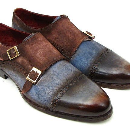 Paul Parkman Captoe Double Monkstrap Antique Blue & Brown Suede