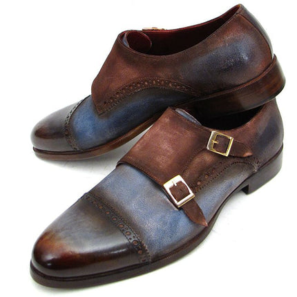 Paul Parkman Captoe Double Monkstrap Antique Blue & Brown Suede