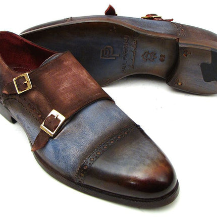 Paul Parkman Captoe Double Monkstrap Antique Blue & Brown Suede