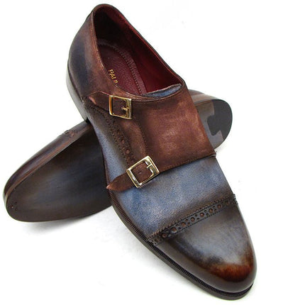 Paul Parkman Captoe Double Monkstrap Antique Blue & Brown Suede