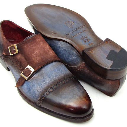 Paul Parkman Captoe Double Monkstrap Antique Blue & Brown Suede