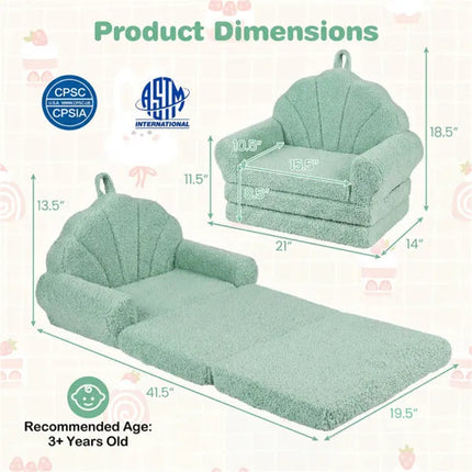 2-in-1 Flip Open Kids Sofa Lounger, Teddy Fleece Toddler Couch With