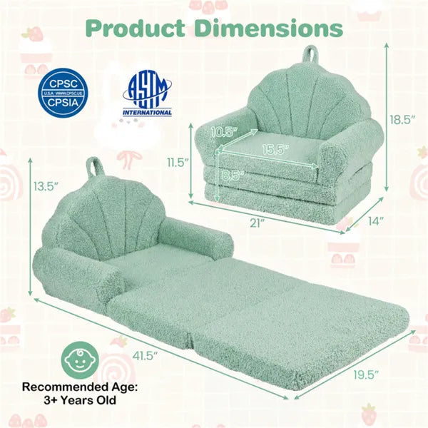 2-in-1 Flip Open Kids Sofa Lounger, Teddy Fleece Toddler Couch With