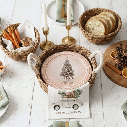 Bread Warmer & Basket Gift Set with Tea Towel - Christmas Truck Round