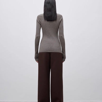 Imported wool pleated high-waisted straight-leg all-match slimming